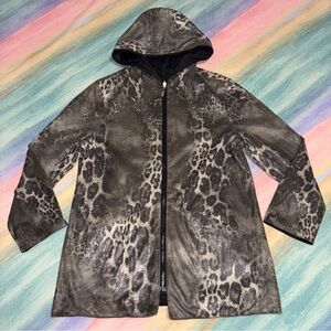 MYCRA PAC LIFE Reversible leopard print Hooded Full Zip Long Rain Coat Jacket